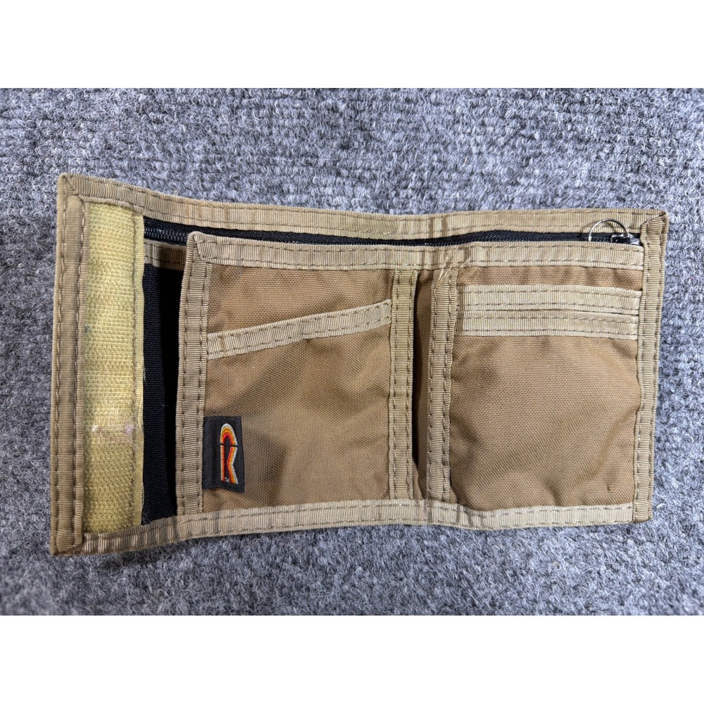 Vintage Rainbow of California Tan Nylon Trifold Wallet Made in USA Hook Loop